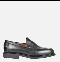 SANDERS Black Leather Pull Up Penny<Homme Mocassins