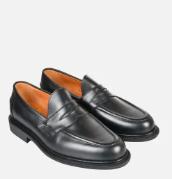 SANDERS Black Leather Pull Up Penny<Homme Mocassins