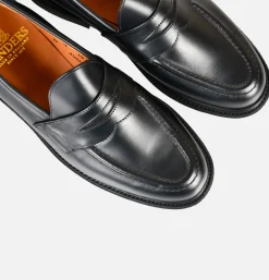 SANDERS Black Leather Pull Up Penny<Homme Mocassins
