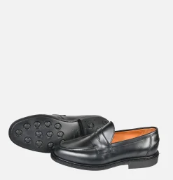 SANDERS Black Leather Pull Up Penny<Homme Mocassins