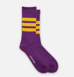 ROTOTO Chaussettes Fine Pile Striped Crew Violet<Femme Autres|Chaussettes