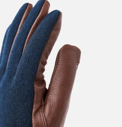 HESTRA Gants Deerskin Wool Tricot Navy< Gants • Bonnets • Echarpes