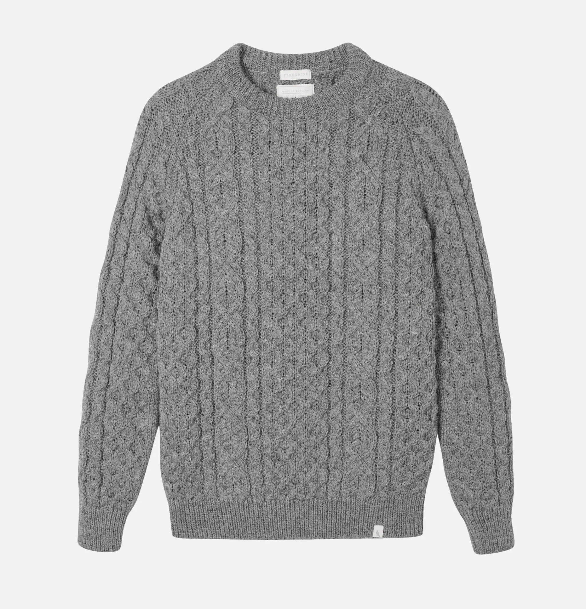 PEREGRINE Hudson Aran Jumper Steel< Pulls & Cardigans