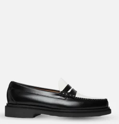 G.H. BASS Moccassin Weejun Step Larson Black White<Homme Mocassins