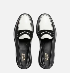 G.H. BASS Moccassin Weejun Step Larson Black White<Homme Mocassins