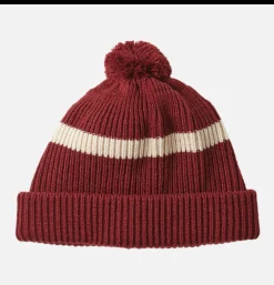 ROTOTO Stripe Pompom Beanie Rouge< Gants • Bonnets • Echarpes