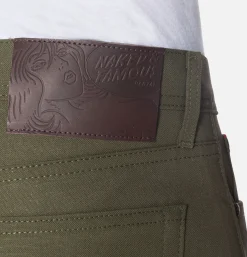 NAKED & FAMOUS Weird Guy Army Green Duck Sel< Jeans