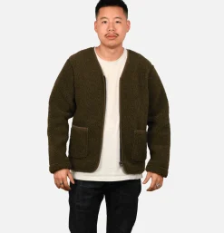 COLDBREAKER Zip Up Vee Cardigan Khaki< Sweats & Polaires