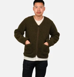 COLDBREAKER Zip Up Vee Cardigan Khaki< Sweats & Polaires