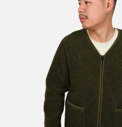 COLDBREAKER Zip Up Vee Cardigan Khaki< Sweats & Polaires