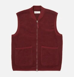 UNIVERSAL WORKS Zip Waistcoat Wool Deep Red< Vestes